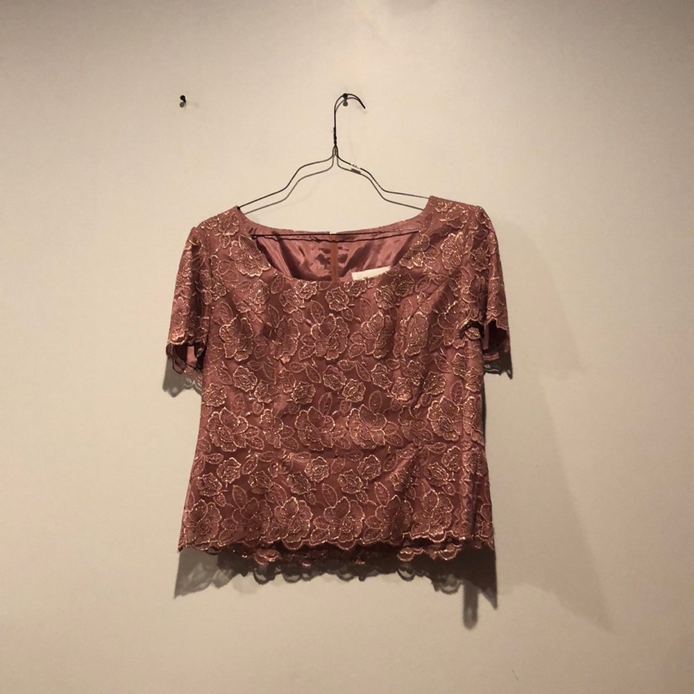 Vintage Michaelangelo Floral Metallic Square Neckline Blouse